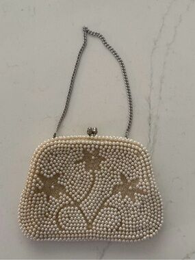 Bon Soir Handmade Japan Faux Pearl Beaded Evening Bag Bridal Clutch Purse